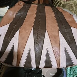Elegant Brown  Patchwork Shoulder Bag Vtg